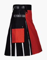 HYBRID KILT IN BLACK AND WHITE WITH A RED APRON - scottish kilt jacket